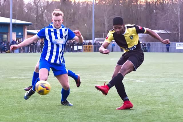 Ezra Anthonio-Forde Aylesbury United scored for Ducks at Ware (Picture by Mike Snell)