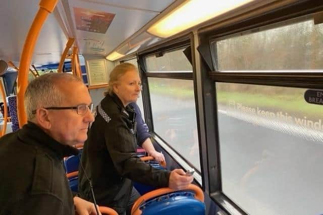 Officers observed motorists in their vehicles from a bus donated by Stagecoach