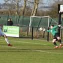 Aylesbury Vale Dynamos in their 1-1 with Harefield United earlier this month, Brian Haule's header well saved   (Picture by Iain Willcocks)