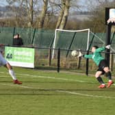 Aylesbury Vale Dynamos in their 1-1 with Harefield United earlier this month, Brian Haule's header well saved   (Picture by Iain Willcocks)