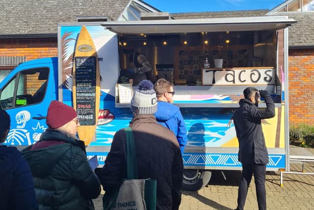 Customers queued for the street food outlets outside Buckingham Community Centre