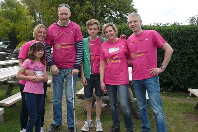 Andrew with Liz, second from right, and supporters at the Grand Union Canal Walk for Brain Tumour Research in 2014
