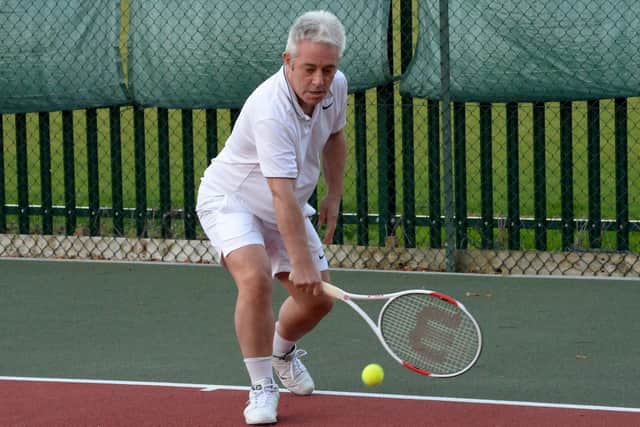 John Bercow playing in a match at Buckingham Tennis Club