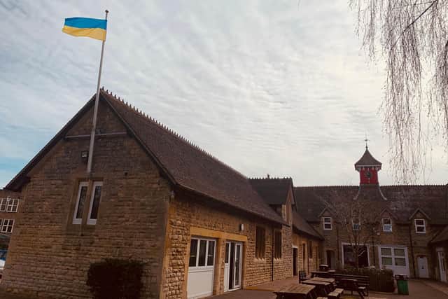 The Royal Latin School flies the Ukrainian flag