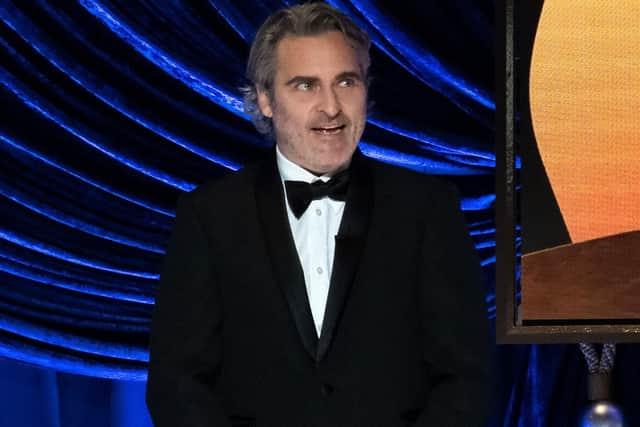 Joaquin Phoenix presenting the Best Actor Academy Award in 2021, he'll be in Bucks just after this year's ceremony, Photo by Todd Wawrychuk/A.M.P.A.S. via Getty Images