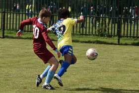 Under 15s Dynamos goalscorer Callum Hall in action at the weekend