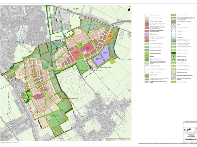 Masterplan of the framework plan (C) OS data licence number AL100012293. Copyright SLR Consulting Ltd
