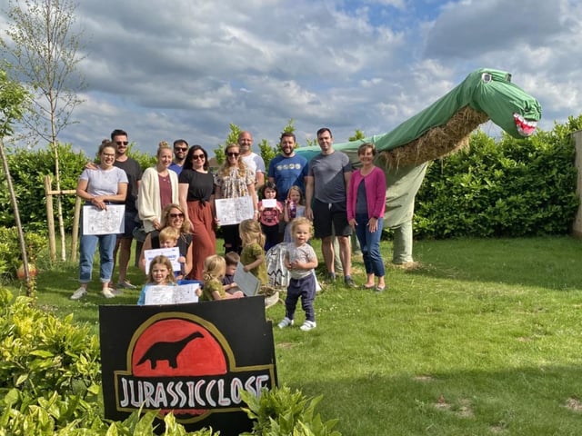 Families from four households in Fairfield Close worked together to create the largest Scarecrow the Festival has ever seen