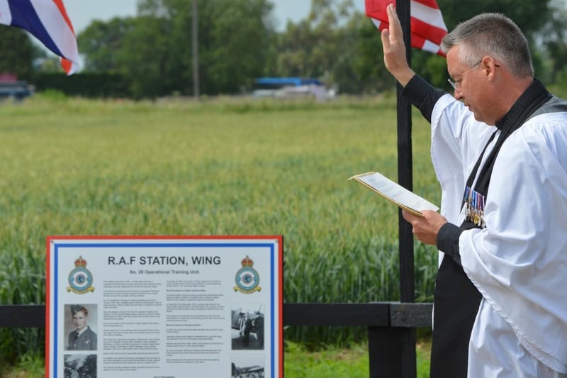 The memorial is blessed by the Rev Wing Commander Ashley Mitchell, Snr Chaplain, RAF Halton