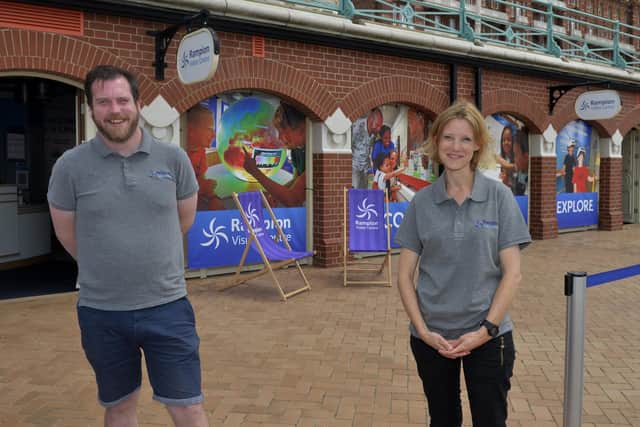 Rampion Visitor Centre's Anthony O'Shaughnessy and manager Katie Scanlan (Photo by Jon Rigby) SUS-210715-085142001