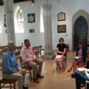 Minister Andrew Stephenson with Rob Butler MP, Reverend Sally Moring, Ron Petersen and Councillor Sheila Bulpett at St Mary’s Church, Wendover