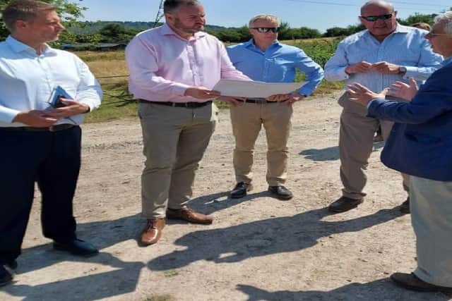 Minister Andrew Stephenson with Rob Butler MP, Councillors Richard Newcombe, Peter Strachan and Steven Broadbent at Wendover Cricket Club