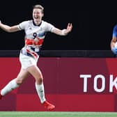 Aylesbury's Ellen White celebrates scoring against Japan (Picture Getty Images)