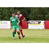 Harry Jones scoring for Aylesbury United against Risborough Rangers in their friendly last weekend (Pictures by Mike Snell)