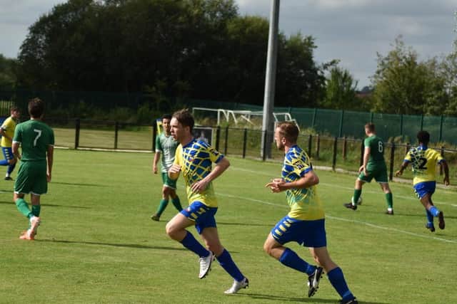 Callum Shortt (left) and Chris Shennan after Dynamos only goal v Leverstock Green (Pictures by Iain Willcocks)