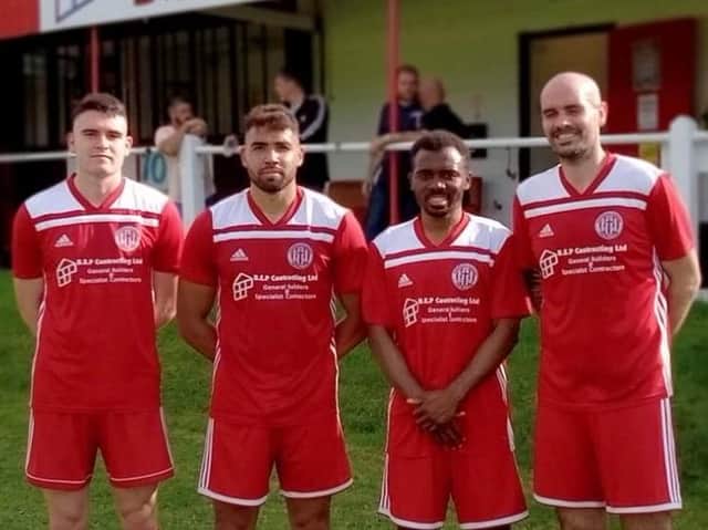 Risborough Rangers goalscorers in their 7-0 win over Broadfield United Marcus Wylie, Asher Yearwood who hit a hat-trick, Sam Pekun who added a brace and Josh Urquhart