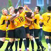 Goal celebrations for Ducks against Kidlington   Pictures by Mike Snell