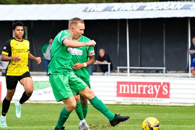 Sonny French equalises against Barton Rovers with his 50th goal  for Aylesbury United