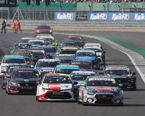 Tom Ingram leads the pack at Silverstone on Sunday.