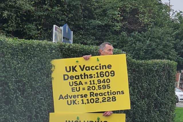 Anti-vaccination protester in Aylesbury