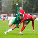 Action from Aylesbury United's FA Cup loss to Ebbsfleet United. Picture by Mike Snell