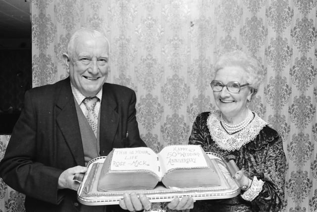 Mr. and Mrs. Michael Hoban, Bridge Street, Carndonagh, who celebrated their Golden Wedding anniversary in February 1981.