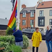 Mayor of Buckingham Anja Schaefer attends the raising of the flag