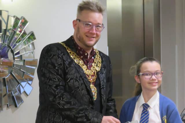 Aylesbury Mayor Councillor Tim Dixon with Grace Elliot