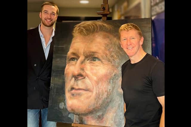 Tim Peake and artist George Groves with the portrait