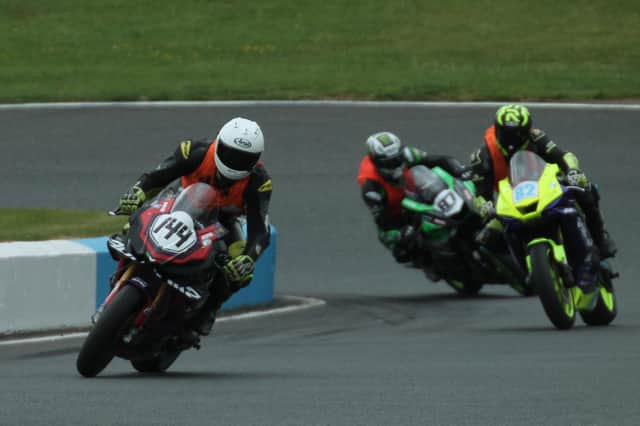 Lee Rance heading the pack at Mallory Park's EMRA race event on Sunday (Photo James Beckett)