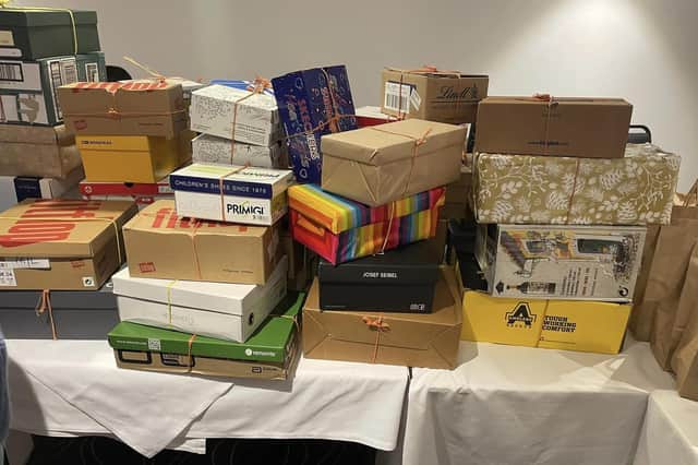 Some of the shoeboxes collected by Buckingham WI