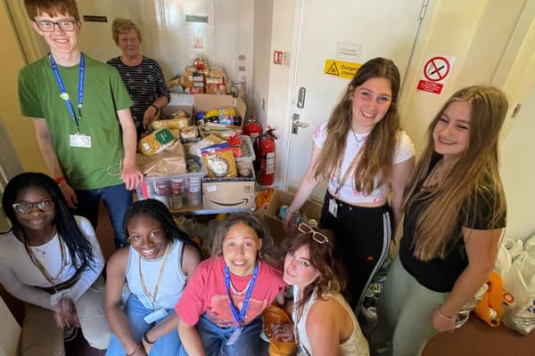 Royal Latin students with some of the food they collected