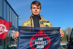 Mitch Wallace at yesterday's protest in Milton Keynes, photo from Charlie Smith Local Democracy Service