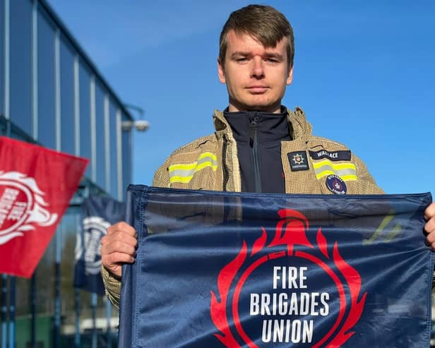 Mitch Wallace at yesterday's protest in Milton Keynes, photo from Charlie Smith Local Democracy Service
