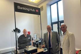 Councillor Clive Harriss, and Councillor Howard Mordue at the temporary banking hub this summer