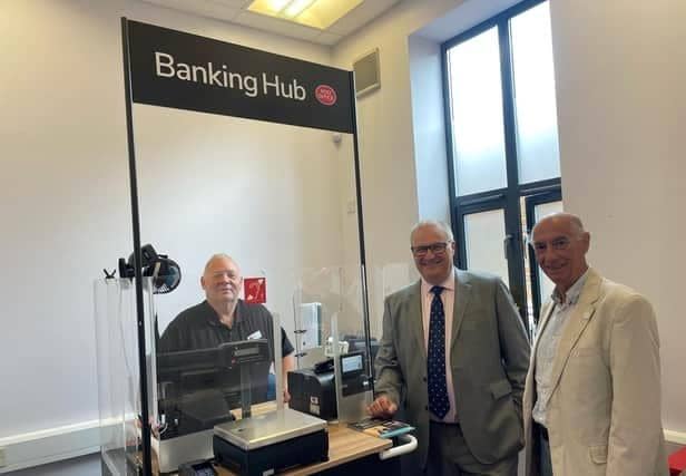 Councillor Clive Harriss, and Councillor Howard Mordue at the temporary banking hub this summer