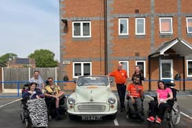 SeeAbility Chairman Gordon Ilett and his 55-year-old Morris Minor visit the charity team in Aylesbur