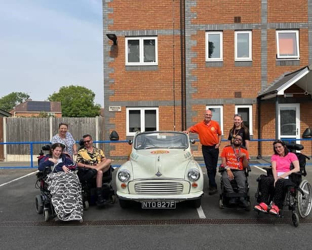 SeeAbility Chairman Gordon Ilett and his 55-year-old Morris Minor visit the charity team in Aylesbur