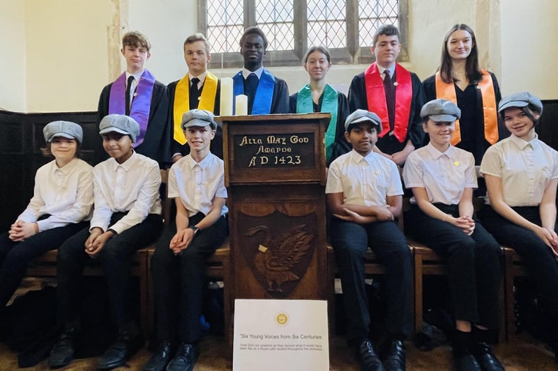 Year 8 students dressed as Six Poor Boys,  the first pupils of the Latin School in 1423, and Year 12 students dressed as the school's six founders