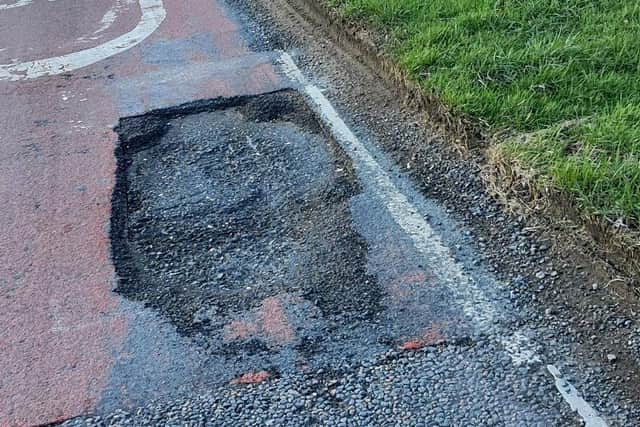 a Pothole in Westbury, photo from Charlie Smith Local Democracy Reporting Service