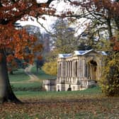 The Palladian Bridge in Stowe Landscape Gardens, surrounded by shades of autumn. The Bridge was probably built under the direction of Gibbs and was completed in 1738.