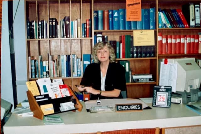 Kari Working At Beaconsfield Library 1992, photo from Charlie Smith Local Democracy Reporting Service