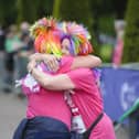 Hugs at the finish line