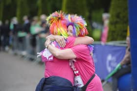 Hugs at the finish line