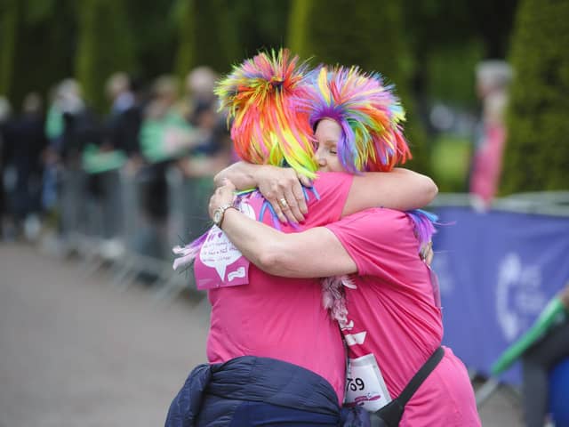 Hugs at the finish line