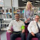 From left: Councillors Zahir Mohammed, Angela Macpherson and Clive Harriss test some of the free-to-use equipment at Aylesbury Library