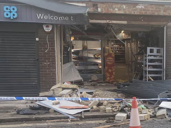 The front of the store was destroyed this morning