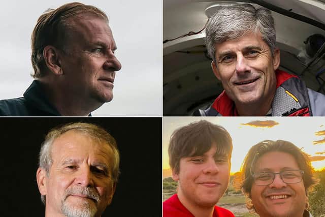 This combination of pictures shows Titan submersible passengers (L-R, top to bottom) Hamish Harding, Stockton Rush, Paul-Henri Nargeolet and Suleman Dawood and his father Shahzada Dawood.