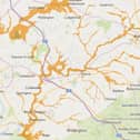 A map showing the area covered by a flood alert issued for the River Thame