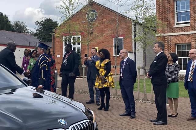 University vice-chancellor James Tooley welcomes the Ghana delegation